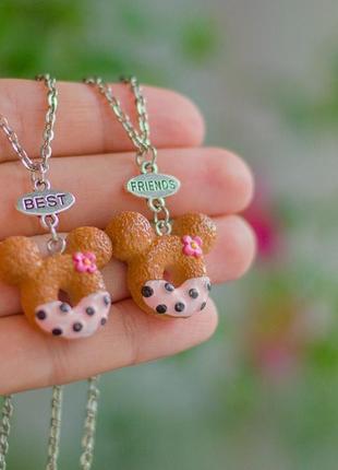 Кулон для двоих друзей "best friends. пончики ушки микки розовые". цена за 1 комплект