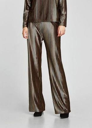 Широкі стильні брюки палаццо в смужку zara.2 фото