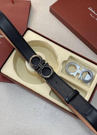 Ремінь salvatore ferragamo чорний з 2 пряжками подарунковий набір чоловчий / жіночий
