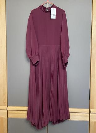 Новое шикарное длинное платье zara, р. м-l, платье, длинное платье плиссе