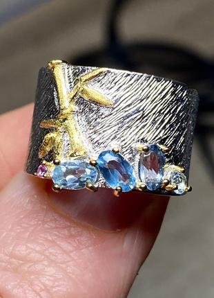 Серебряное кольцо кольца 925пробы «павлин» с изумрудами, сапфирами и рубинами.6 фото