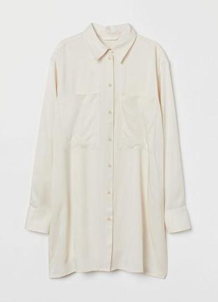Молочная удлиненная рубашка блуза вискоза h&amp;m1 фото