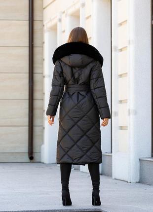 Зимнее стеганое пальто с капюшоном6 фото