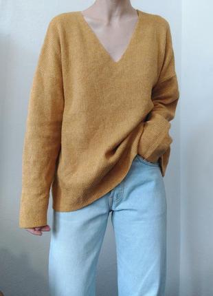 Горчичный свитер джемпер пуловер реглан лонгслив кофта шерстяной свитер шерсть джемпер оверсайз5 фото