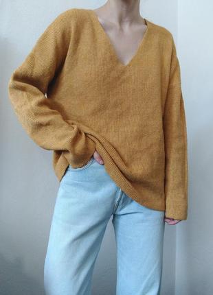 Горчичный свитер джемпер пуловер реглан лонгслив кофта шерстяной свитер шерсть джемпер оверсайз9 фото