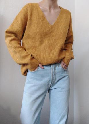 Горчичный свитер джемпер пуловер реглан лонгслив кофта шерстяной свитер шерсть джемпер оверсайз7 фото