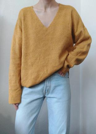 Горчичный свитер джемпер пуловер реглан лонгслив кофта шерстяной свитер шерсть джемпер оверсайз10 фото