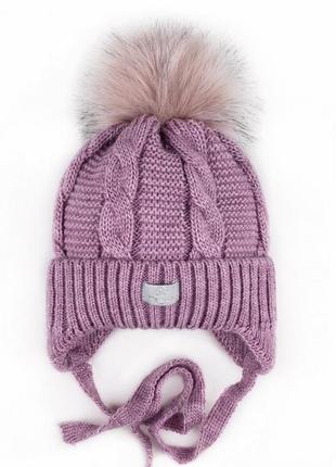 Зимняя шапочка на завязках, теплая шапка на зиму с завязками, детская шапка с помпоном, шапка на флисе с бубоном9 фото