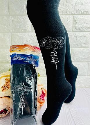 Махрові зимні колготи зі стразами для дівчинки турецькі