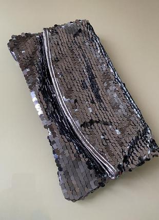 Клатч в пайетки графитового цвета, новый раскладной клатч