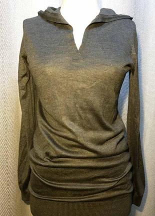 Женская тонкая длинная шерстяная кофта, лонгслив, худи, платье, туника с капюшоном. акрил/шерсть1 фото