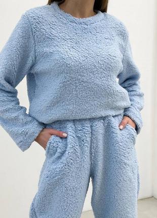 Домашний костюм-пижама женская теплая меховая белая, серая, голубая (ткань травка) xs-xxl4 фото