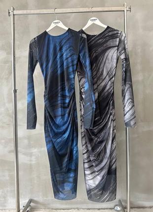 Zara платье миди сетка с подкладом синяя черная s m l6 фото