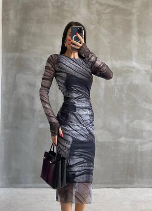 Zara платье миди сетка с подкладом синяя черная s m l4 фото