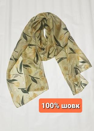 Шелковый шарф натуральный шелк 100% тюльпаны1 фото