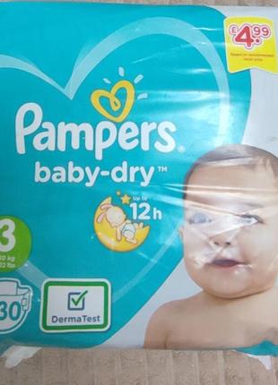 Памперсы pampers baby-dry 3 ,30 шт.на 6-10 кг