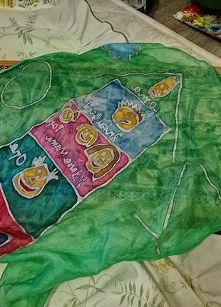 Милый шифоновый цветной яркий платочек с детским рисунком семьи ручной работы