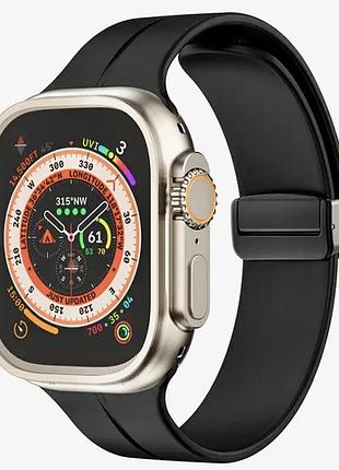 Ремешок для apple watch 42/44/45/49 мм на магнитной застежке (черный)