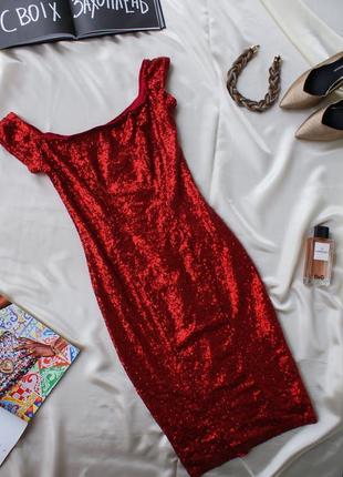 Брендовое коктельное платье красная пайетки