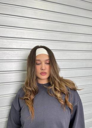 Повязка на голову женская хлопковая белая черная бежевая серая аксессуар для волос для съемки