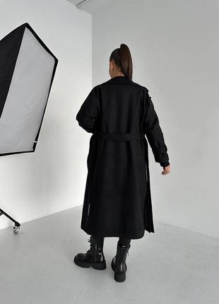 Пальто двухборотное с поясом длинной кашемир черный серый длинный2 фото