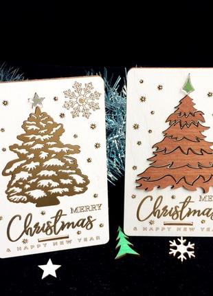 3д деревянная новогодняя открытка с рождественской елкой ручной работы1 фото
