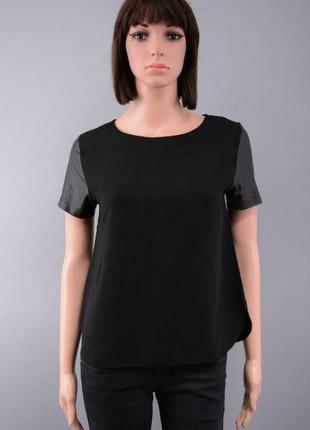 Стильная шифоновая блузка чёрного цвета с кожаными рукавами esmara