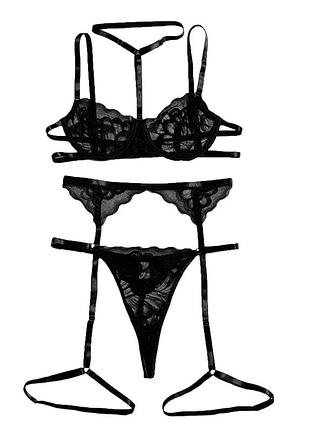 Сексуальный комплект нижнего белья с чокером и поясом с гартерами