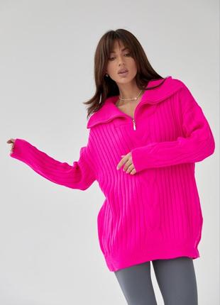 Яскравий малиновий подовжений светер в коси на блискавці 🌷
