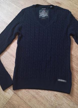 Superdry джемпер темно синего цвета в косы