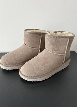 Женские угги бежевые ugg mini latte lacquer4 фото