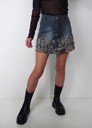 Джинсовая юбка с вышивкой ♥️