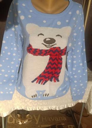 Шикарний новорічний светр. розмір м.1 фото