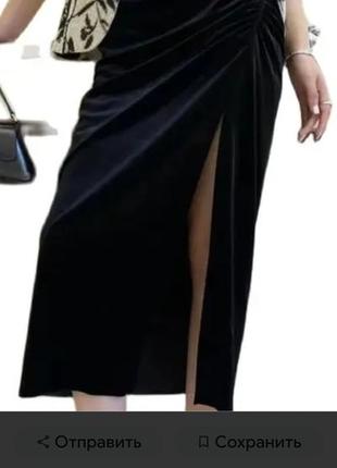 Роскошная бархатная велюровая юбка в пол с  разрезом на боку 16 р2 фото