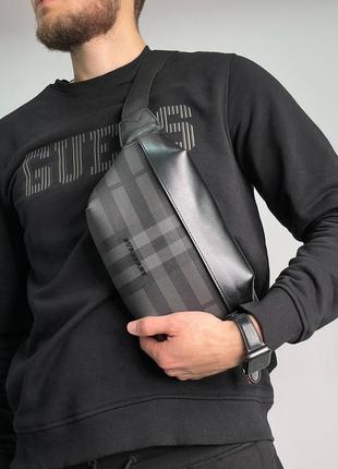 Бананка burberry cason belt bag charcoal черная с серым пояса сумка