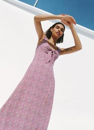 Zara платье с разрезом в цветочный принт2 фото