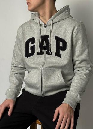 Gap logo zip fleece hoodie «light heather gray »1 фото