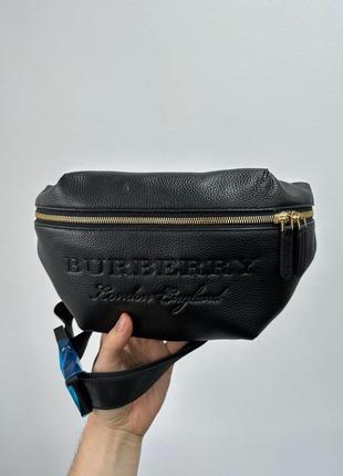 Бананка burberry bum bag embossing leather черная пояса сумка2 фото