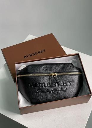 Бананка burberry bum bag embossing leather черная пояса сумка3 фото