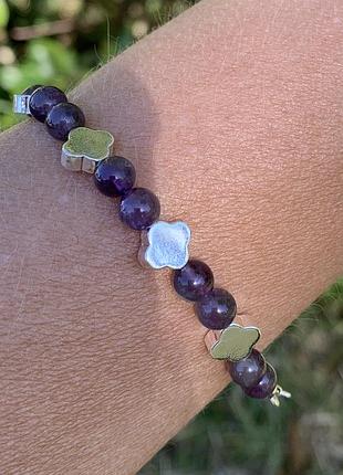 Срібний браслет з аметиста та гематиту ′знак удачі′