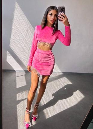 Оксамитовий комплект, декорований бахромою зі страз