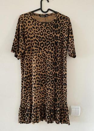 Домашня сукня вільного крою з воланами boohoo віскоза леопардовий принт