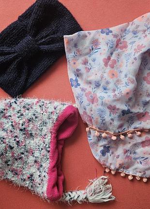 Набор для девочки, шапка, повязка, шарф