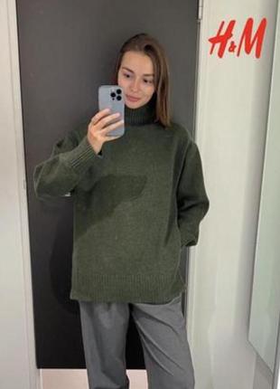 Шерстяной удлиненный свитер туникатемно зеленый h&amp;m7 фото