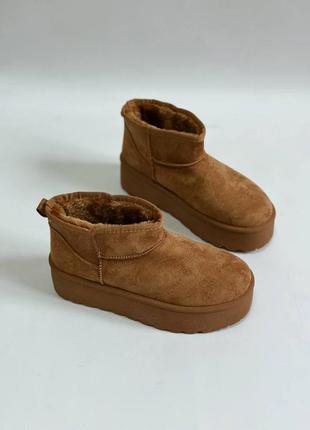❄️ угги на платформе ugg ultra mini platform натуральный замш ❄️(мех)
