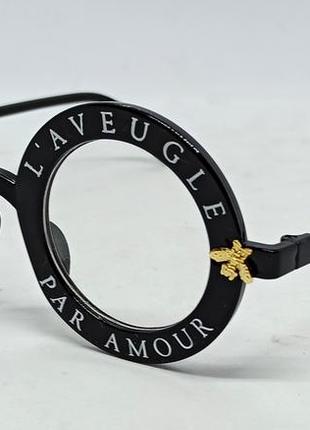Окуляри в стилі gucci жіночі іміджеві круглі чорні з золотою бжілкою