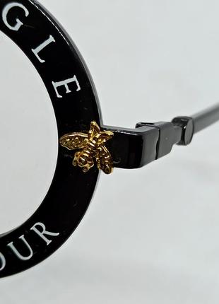 Очки в стиле  gucci женские имиджевые круглые чернве с золотой пчелкой8 фото
