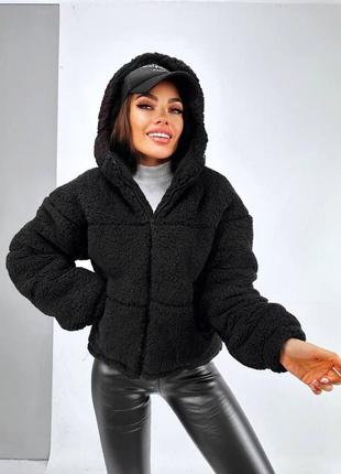 Тепла зимова хутряна куртка з капюшоном тедді на синтепоні з підкладкою з кишенями на затяжках2 фото