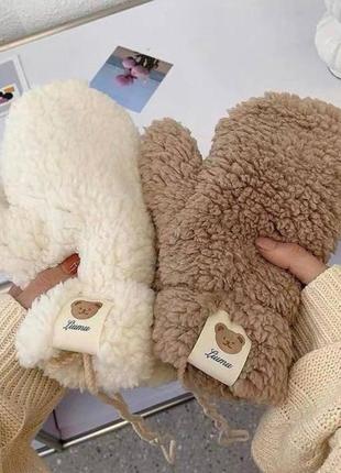 Теплые зимние меховые перчатки перчатки тедди на флисе утепленные6 фото