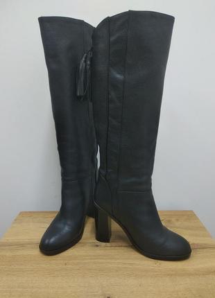 Zara черные кожаные высокие сапоги ботфорды ботинки ботильоны с кисточками на высоком...